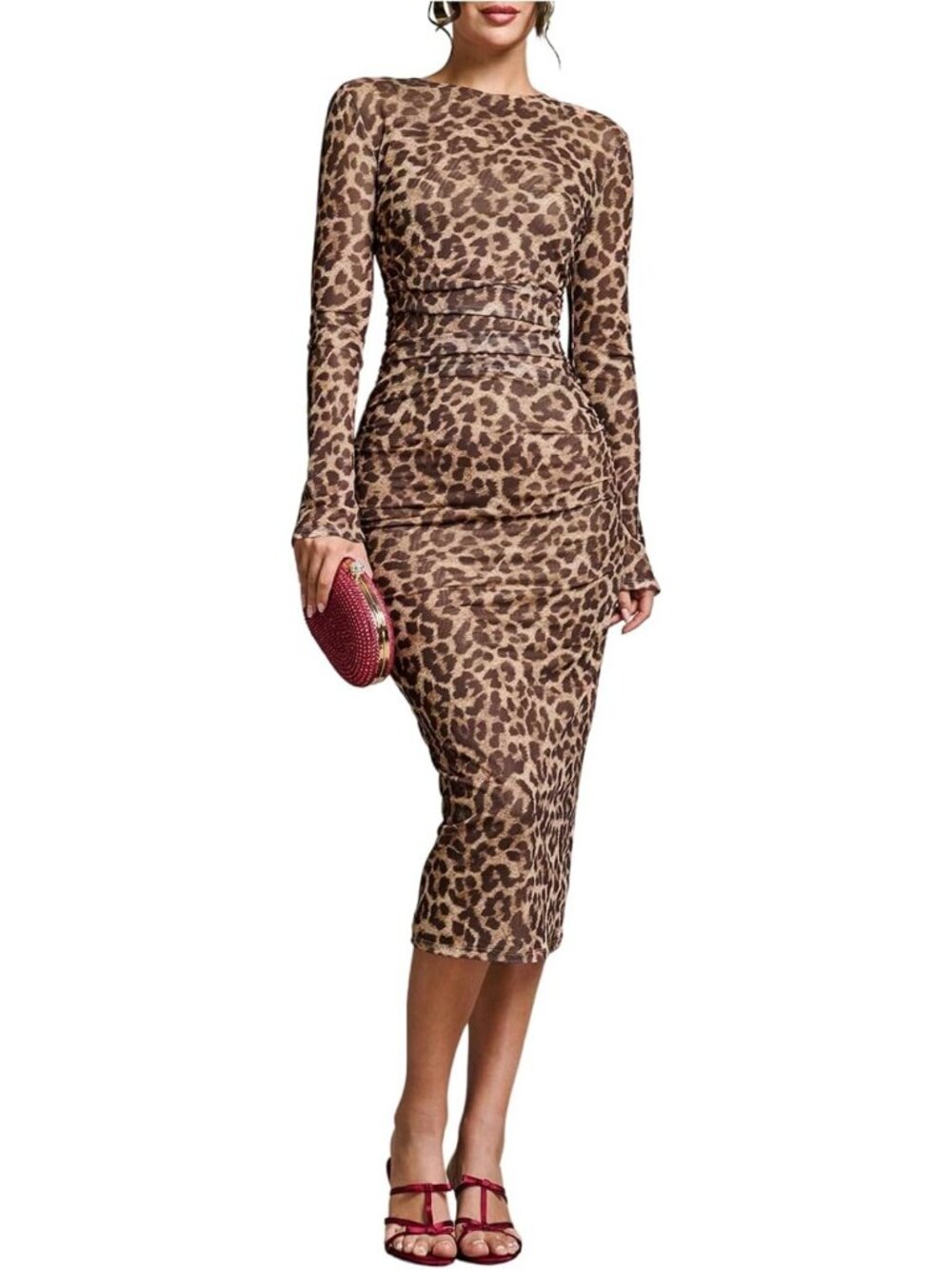 Elegant Mesh Long Sleeve Midi Dress for Wedding Guests & Cocktail Parties